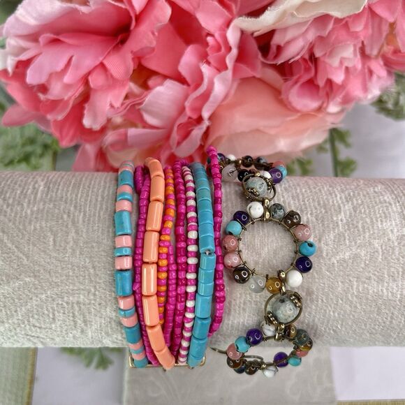 Plunder Design Fashion Jewelry Sun Sational Seed Bead Pink Turq Magnet Bracelet - Picture 2 of 9